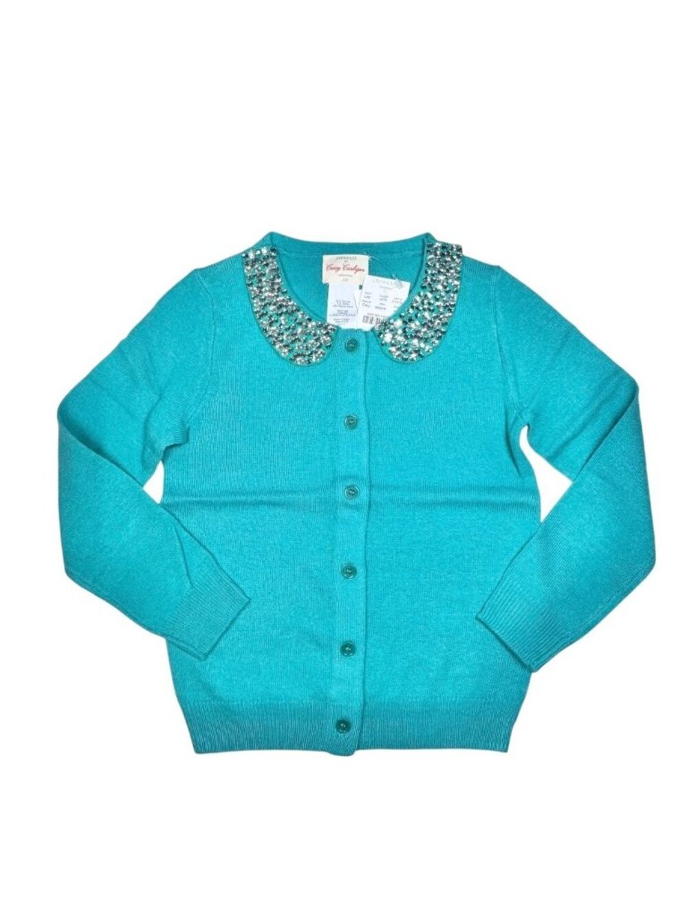 NWT Crewcuts Girls Beaded Cardigan Sz 4-5 Blue Peter Pen Collar Button Front
